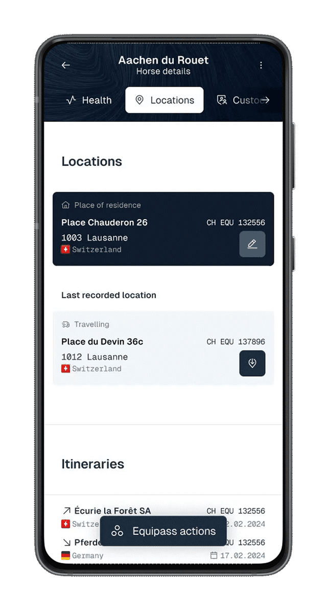 Equipass mobile app feature